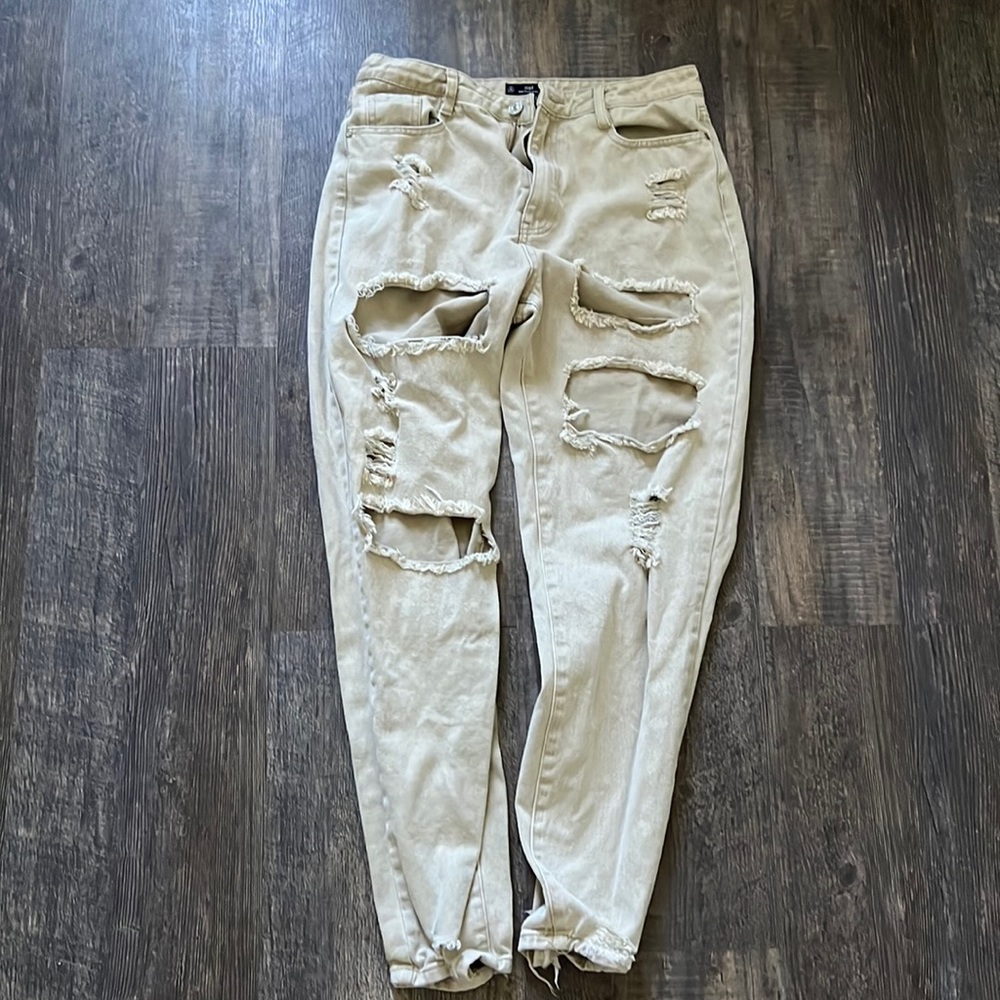 Tan denim ripped jeans
